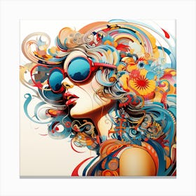 Colorful Girl In Sunglasses 3 Canvas Print