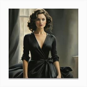 Woman In Black Dress Art Print 1 Canvas Print