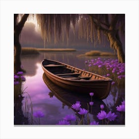 Canoe On A Lake Canvas Print