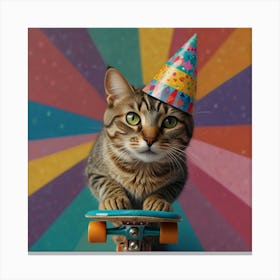 Birthday Cat On Skateboard 1 Canvas Print