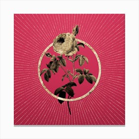 Gold Provence Rose Bloom Glitter Ring Botanical Art on Viva Magenta Canvas Print