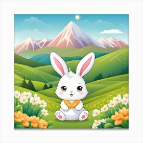 Bunny Sitting In A Field Iillustration Canvas Print