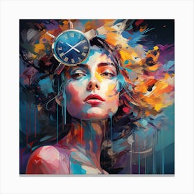 Woman With A Clock On Her Head Canvas Print