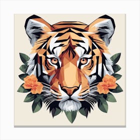Floral Tiger Low Poly Painting (3) Canvas Print