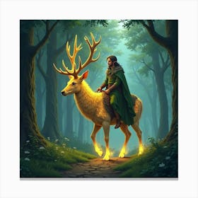 Druid Riding A Glowing Stag Through An Enchanted Forest 1 Canvas Print