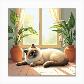 A Ragdoll Cat Lounging In A Sunny Room With Its Owner, Watercolor 1 Canvas Print