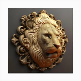 Lion in 3D view with decorative patterns crafted on leather surfaces. 3 Canvas Print
