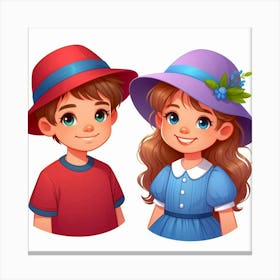 Boy And Girl Wearing Hats Canvas Print