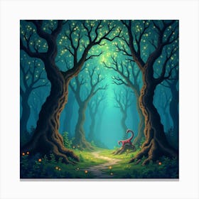 Mystical Forest With Glowing Trees And Enchanted Creatures 1 Canvas Print