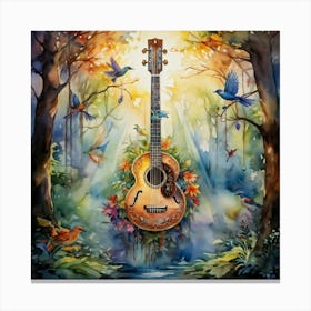 Watercolor Style Banjo Imbued With Magic Suspended In Midair Surrounded By The Dense Whimsy Of An (1) Canvas Print