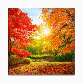 Autumnal Landscape Leaves In Vibrant Oranges Reds And Yellows Scattered Acorns Nestled Amidst Th (4) Canvas Print