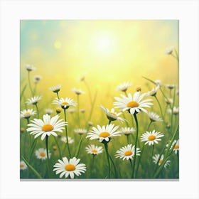 A Field Of Watercolor Daisies Glowing Under Soft Sunlight 1 Canvas Print