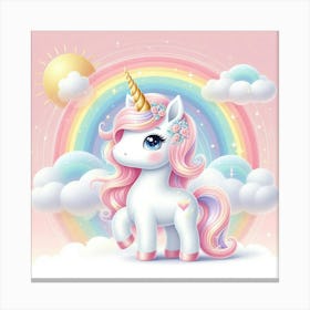 Cute Unicorn with sun and rainbow Canvas Print