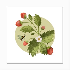 Sweet summer strawberry and honeybee artwork Canvas Print