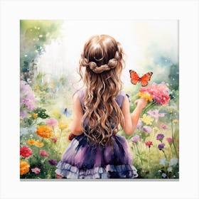 Little Girl In The Garden, watercolor 1 Canvas Print