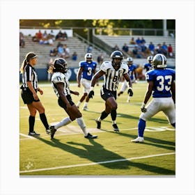 Football Players Running The Ball Canvas Print