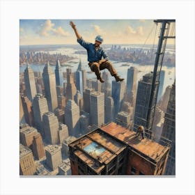 Skyline Siren: A Worker's Perilous Perch New York Canvas Print