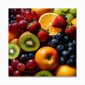 Freah Healthy Fruits Orange Grapes And Kiwi Canvas Print