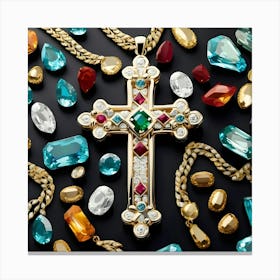 Cross And Jewels Canvas Print