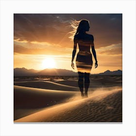 Silhouette Of A Woman In The Desert 1 Canvas Print
