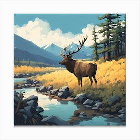 Elk By The Stream 1 Canvas Print