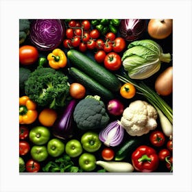 Colorful Vegetables On A Black Background Canvas Print