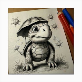 Turtle With Umbrella Canvas Print