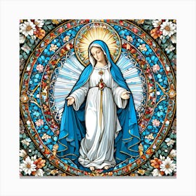 Holy Virgin Mary at Garden Stained Glass Canvas Print