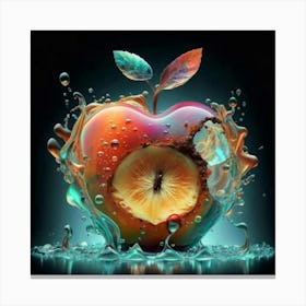 Water Splashing Apple Canvas Print