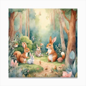 Rabbits In The Forest Canvas Print