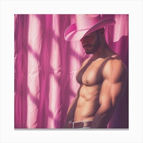 Sexy Cowboy In Pink Hat Canvas Print