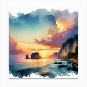 Watercolor Of Sunset 1 Canvas Print