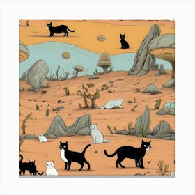 Cartoon Images of Cats Having Fun In On Alien Planet 2 Canvas Print