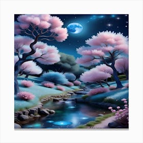 Sakura Trees At Night Canvas Print