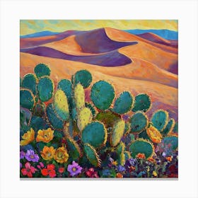 Desert Cactus And Flowers Canvas Print