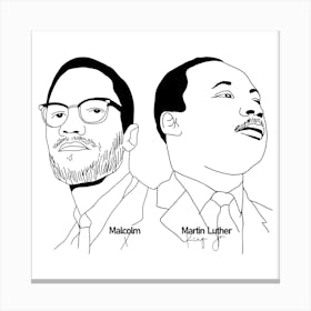 Malcolm X and Martin Luther King Jr in Monoline art Canvas Print