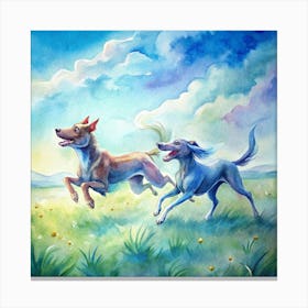 Two Dogs Running In The Field Canvas Print