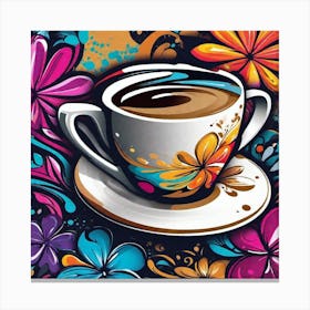 Coffee Cup With Flowers 2 Canvas Print