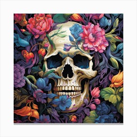 Skull With Flowers 1 Canvas Print