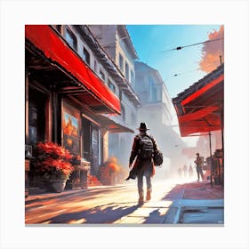 Man Walking Down A Street 1 Canvas Print