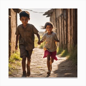 Poor Children Running For Things Freely Given Out Canvas Print