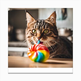 Cat eats a lollipop Canvas Print