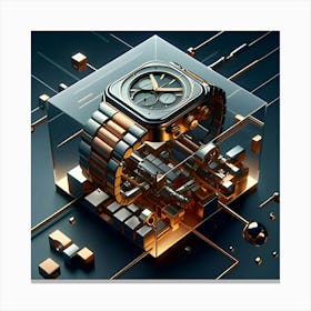 A 3d Cube Shaped Watch, Digital Art Canvas Print