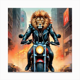 Lion Biker On A Motorcycle Canvas Print