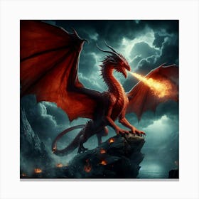 Dragon With Flames Canvas Print
