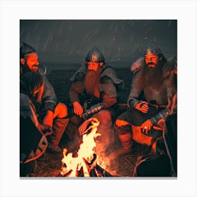 Vikings Around A Campfire 3 Canvas Print