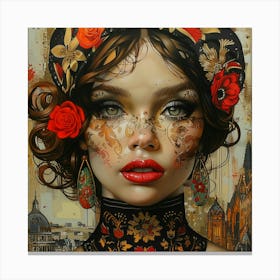 Girl with roses and tattoos Canvas Print