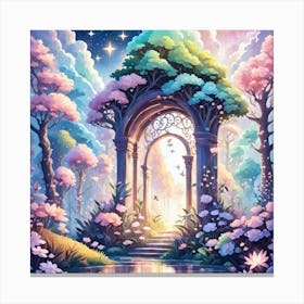 A Fantasy Forest With Twinkling Stars In Pastel Tone Square Composition 112 Canvas Print