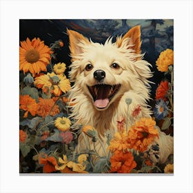 Dog In Flowers 4 Canvas Print