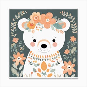 Floral Teddy Bear Nursery Illustration (1) Canvas Print